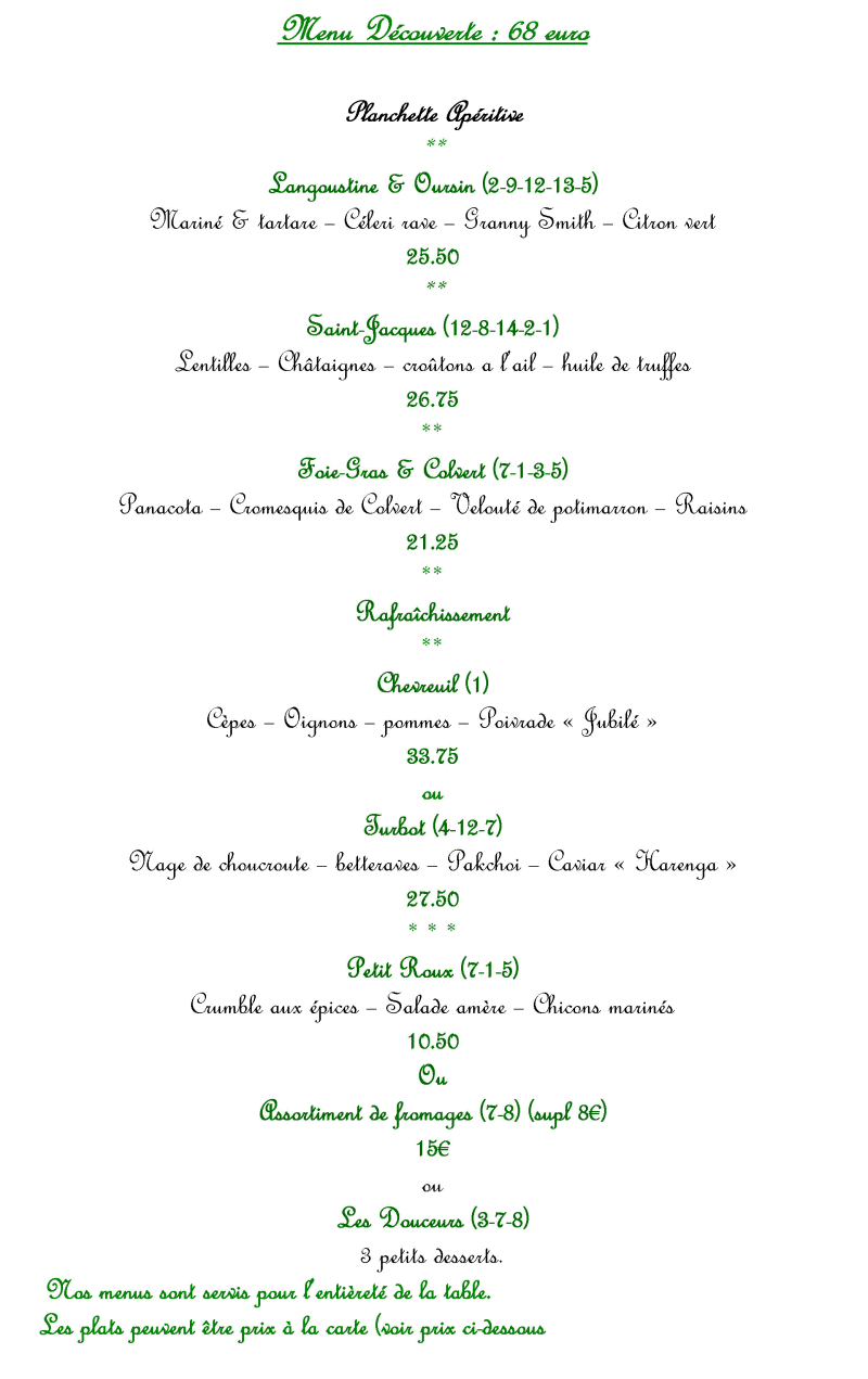 Menus et carte pour La Ferronnière Hôtel Restaurant gastronomique à