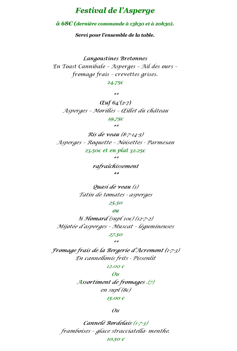 Menus et carte pour La Ferronnière Hôtel Restaurant gastronomique à