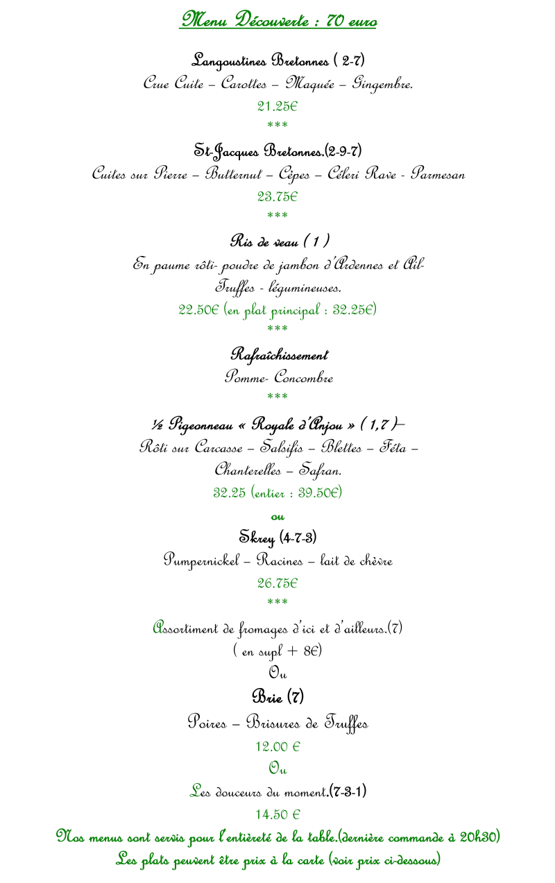 Menus et carte pour La Ferronnière Hôtel Restaurant gastronomique à