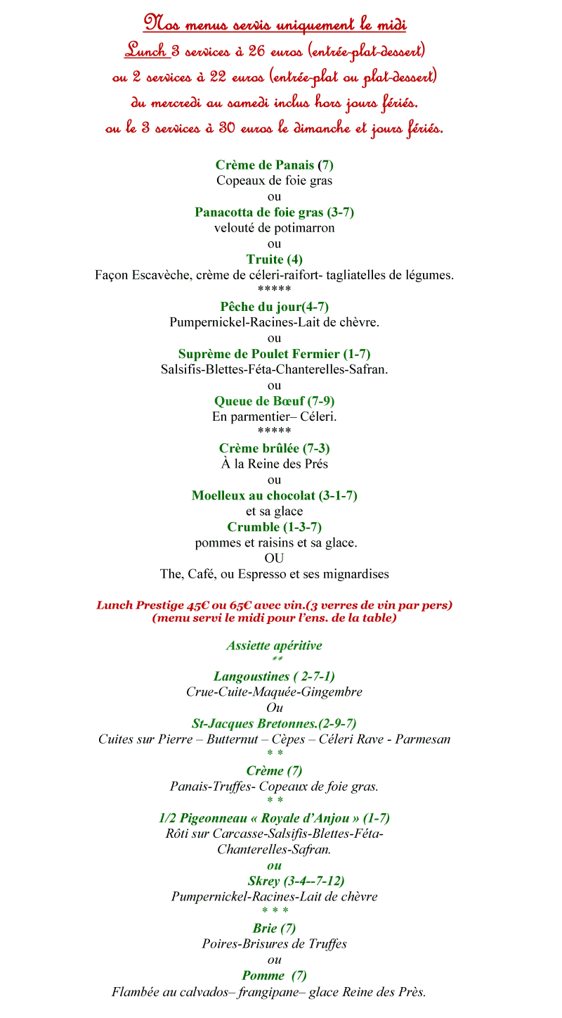 Menus et carte pour La Ferronnière Hôtel Restaurant gastronomique à