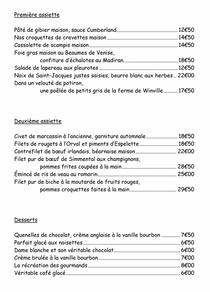 Menus et carte pour La Restaurant à SainteCécile