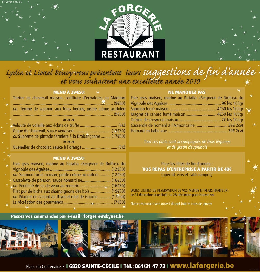 Menus de fêtes 2018 pour La Restaurant à SainteCécile