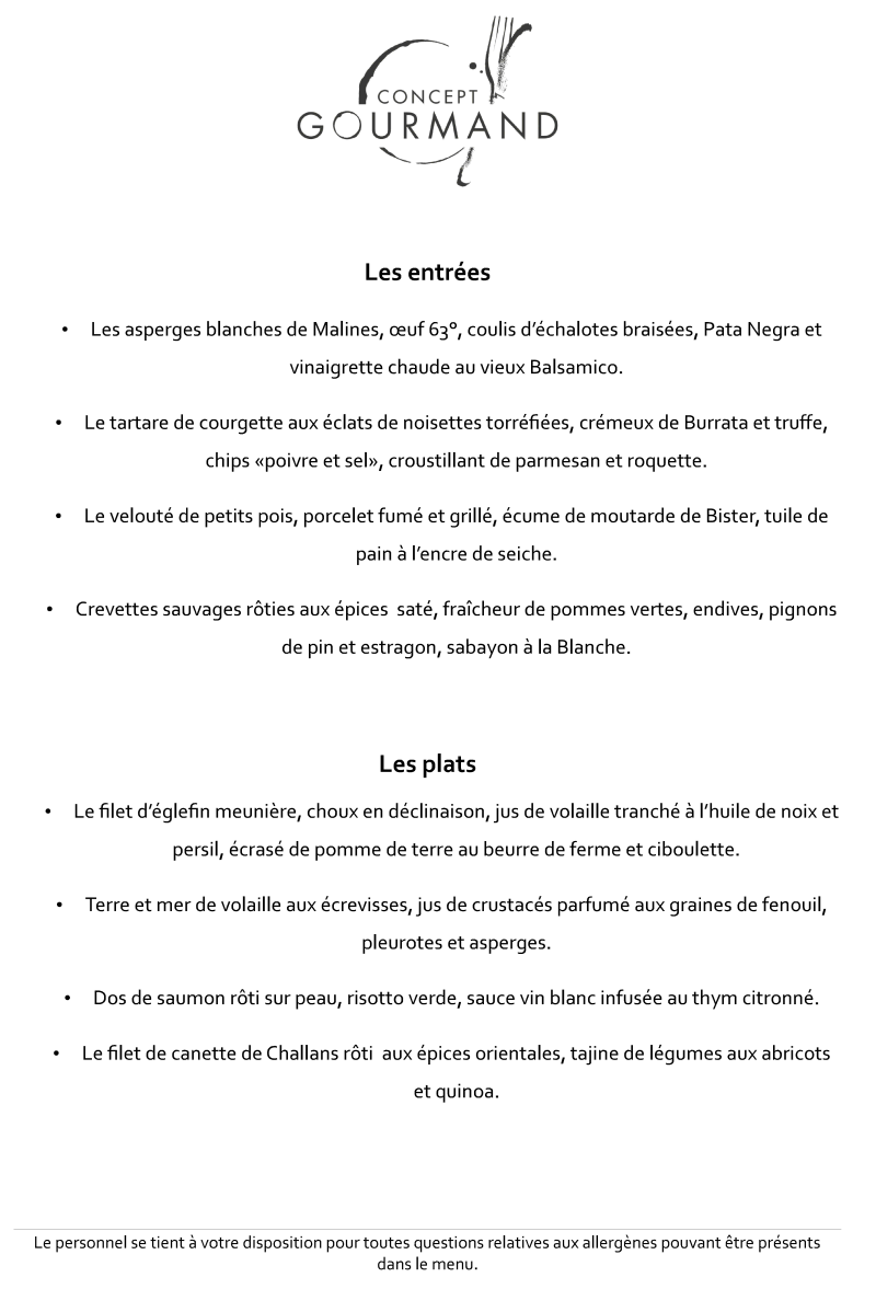Menus et carte pour Concept Gourmand Restaurant à Ciney