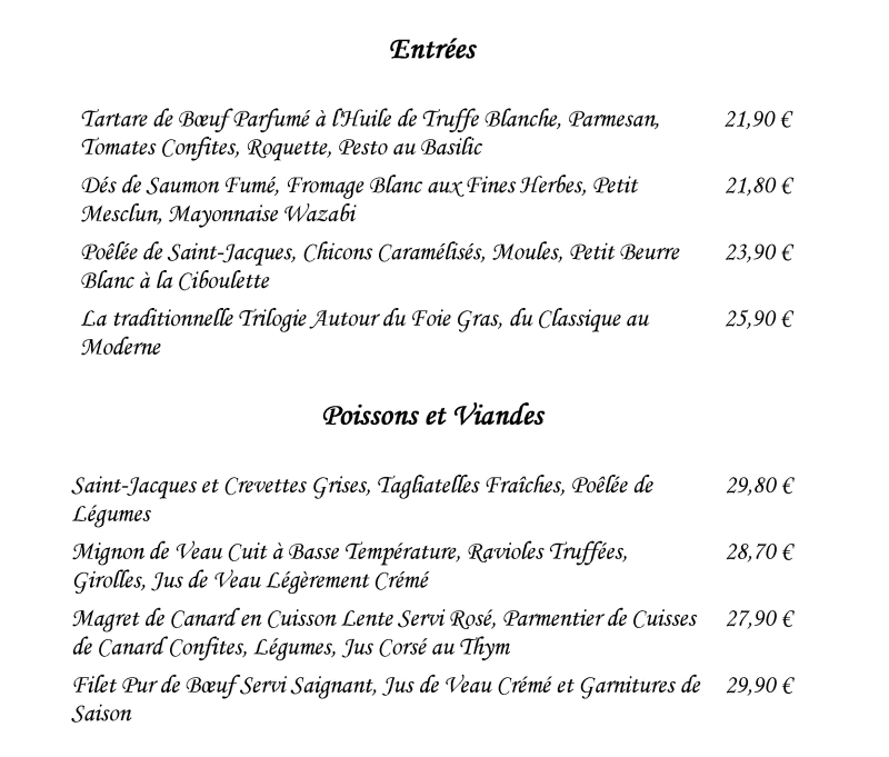 Menus et carte pour Le Basilic Restaurant à SaintHubert