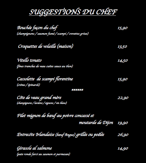 Menus et carte pour La Brace Restaurant à Soignies