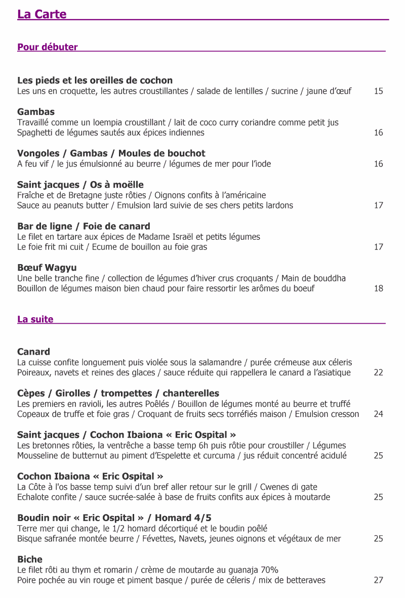 Menus et carte pour L'Aubergine Restaurant à Tilff