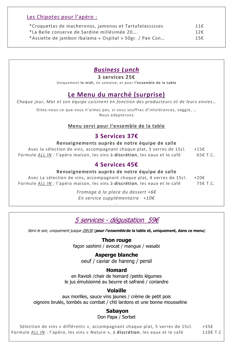 Menus et carte pour L'Aubergine Restaurant à Tilff