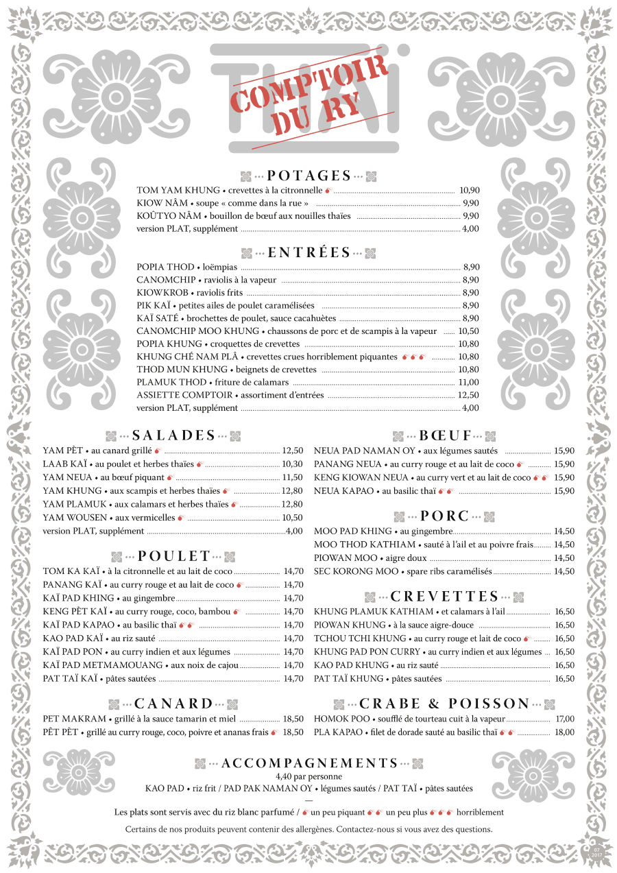 Menus et carte pour Comptoir du Ry Restaurant à Wavre