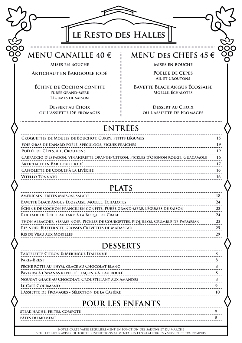 Menus et carte pour Resto des Halles Restaurant à Wavre
