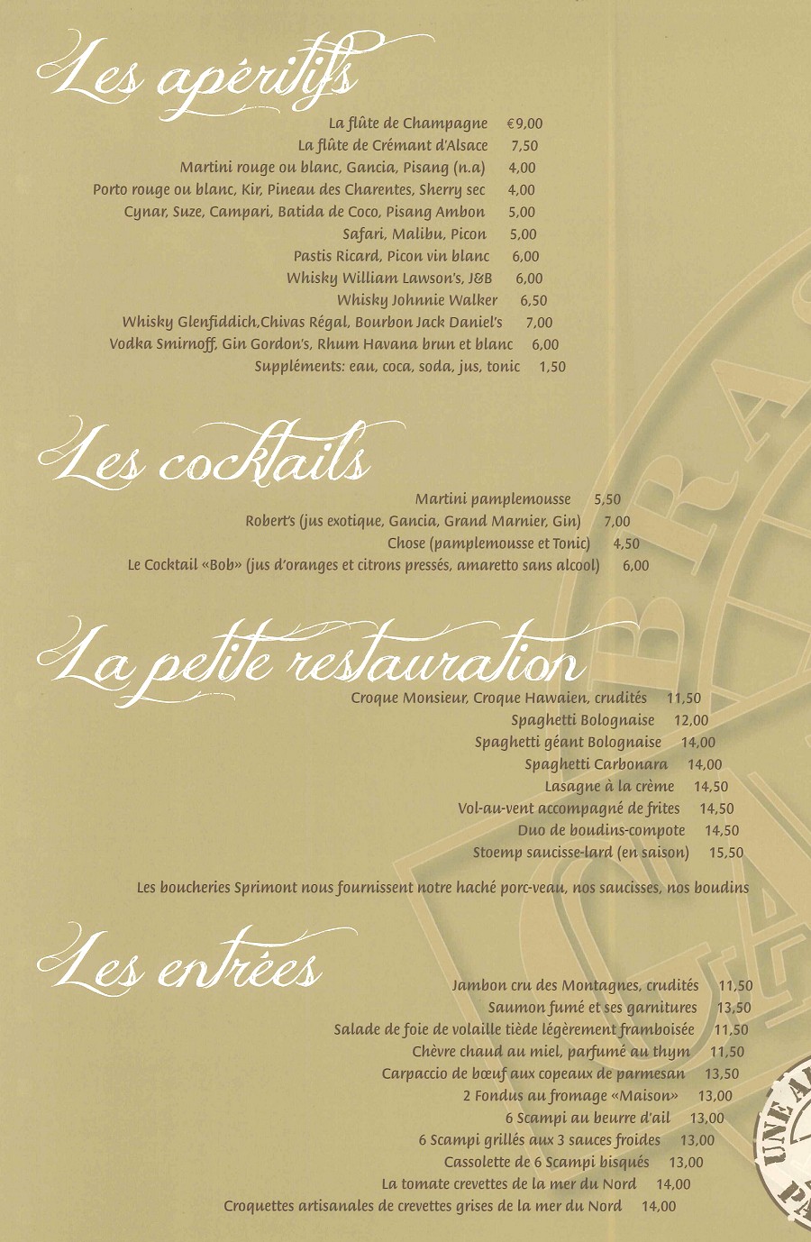 Menus et carte pour Brasserie Gaillard Brasserie - Restaurant à Corbais