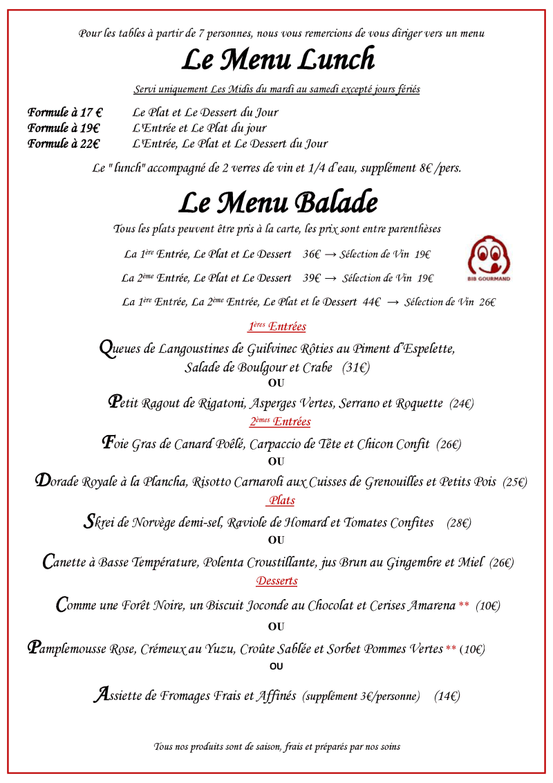 Menus et carte pour le saint charles restaurant marcinelle