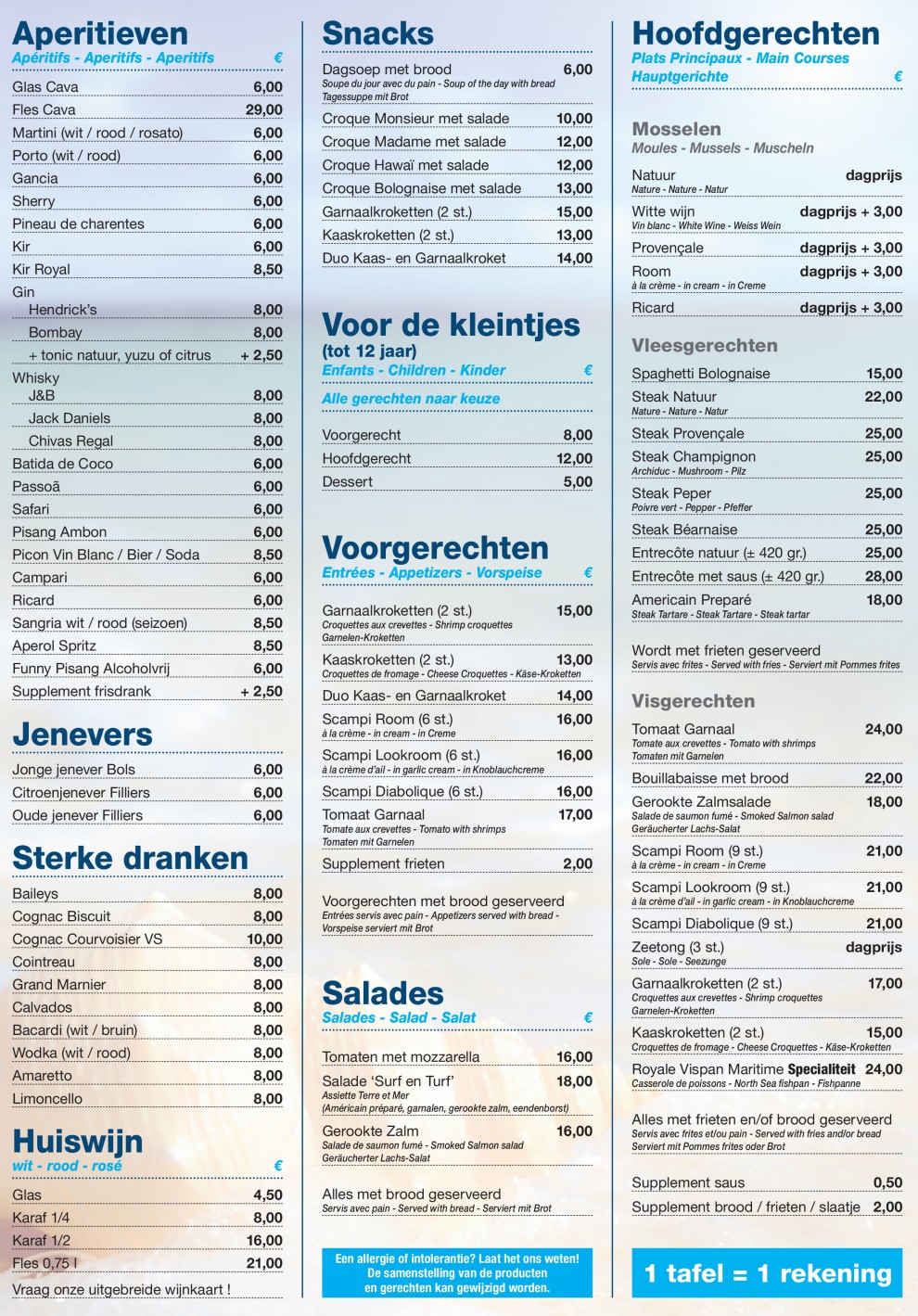 Menus et carte pour Brasserie Maritime Bij L'Un et L'Autre Restaurant à