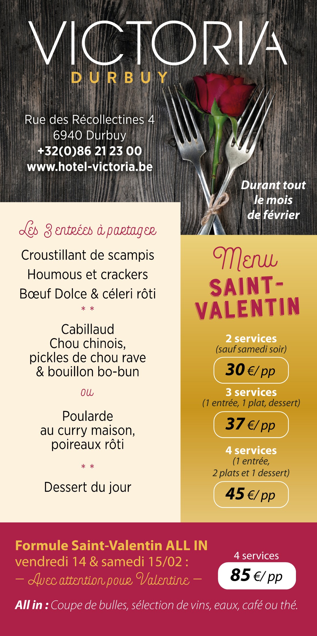 Menu de Saint-Valentin pour Victoria